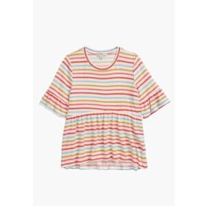 Tucker + Tate Girls Stripe Peplum Top in Ivory Egret Multi Size 6 $35